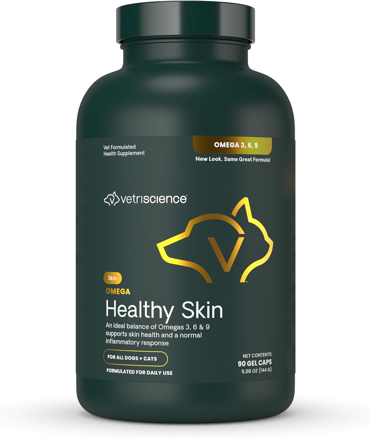 FoodScience Omega-3 supplement bottle with chews for dogs and cats