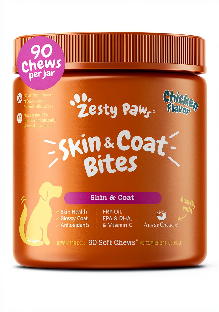 Zenwise Health Omega Bites for dogs on a kitchen counter