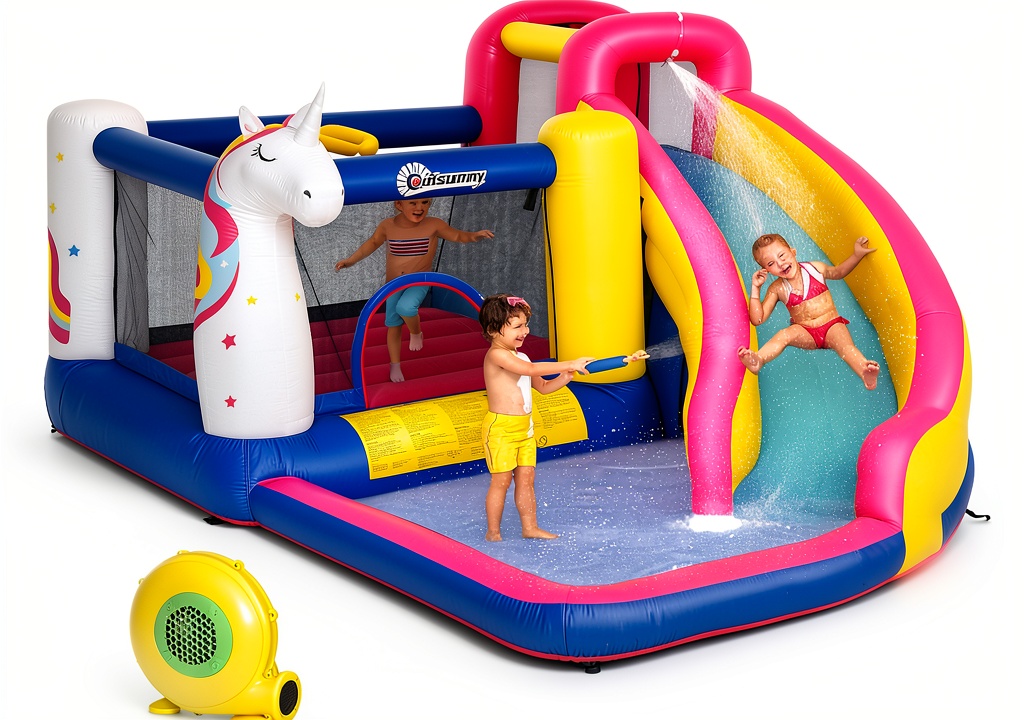 Aosom inflatable water park for kids in a backyard pool