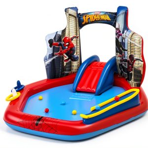 Bestway Spider-Man Inflatable Pool with Slide 6'11" x 6'9" for Kids-0