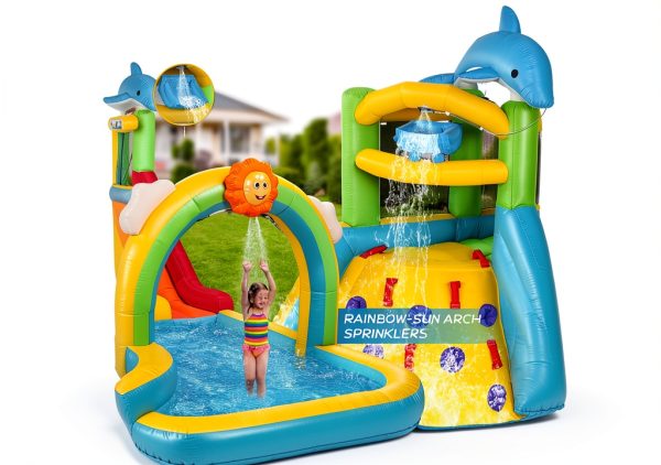 JOYMOR 8in1 Inflatable Water Slide Park Dolphin Theme for Kids 3+-1