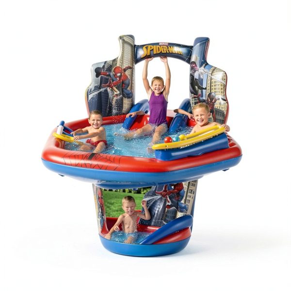 Bestway Spider-Man Inflatable Pool with Slide 6'11" x 6'9" for Kids-1