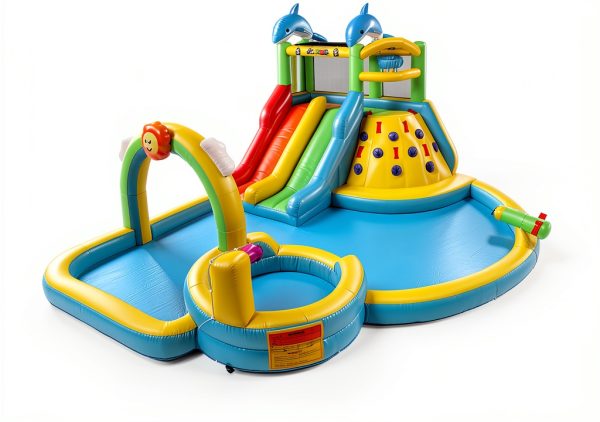 JOYMOR 8in1 Inflatable Water Slide Park Dolphin Theme for Kids 3+-5