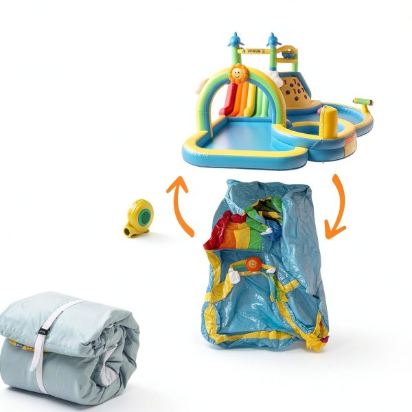 JOYMOR 8in1 Inflatable Water Slide Park Dolphin Theme for Kids 3+-6