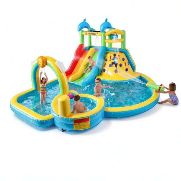 JOYMOR 8in1 Inflatable Water Slide Park Dolphin Theme for Kids 3+-3