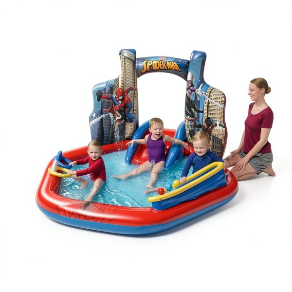 Bestway Spider-Man Inflatable Pool with Slide 6'11" x 6'9" for Kids-5